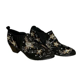 REBECCA MINKOFF Women's Black Stargazer Lucy Embroidery Booties Size‎ 6 M